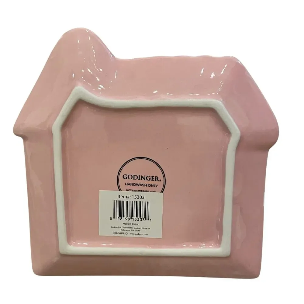 Godinger Pastel Pink Gingerbread House 6in Ceramic Appetizer Plates New